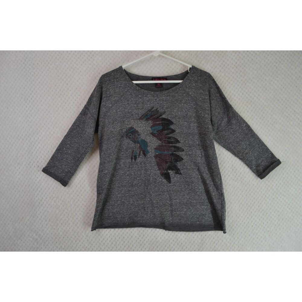 Rock & Roll Cowgirl Women's XL Gray 3/4 Sleeve Western Headdress Shirt